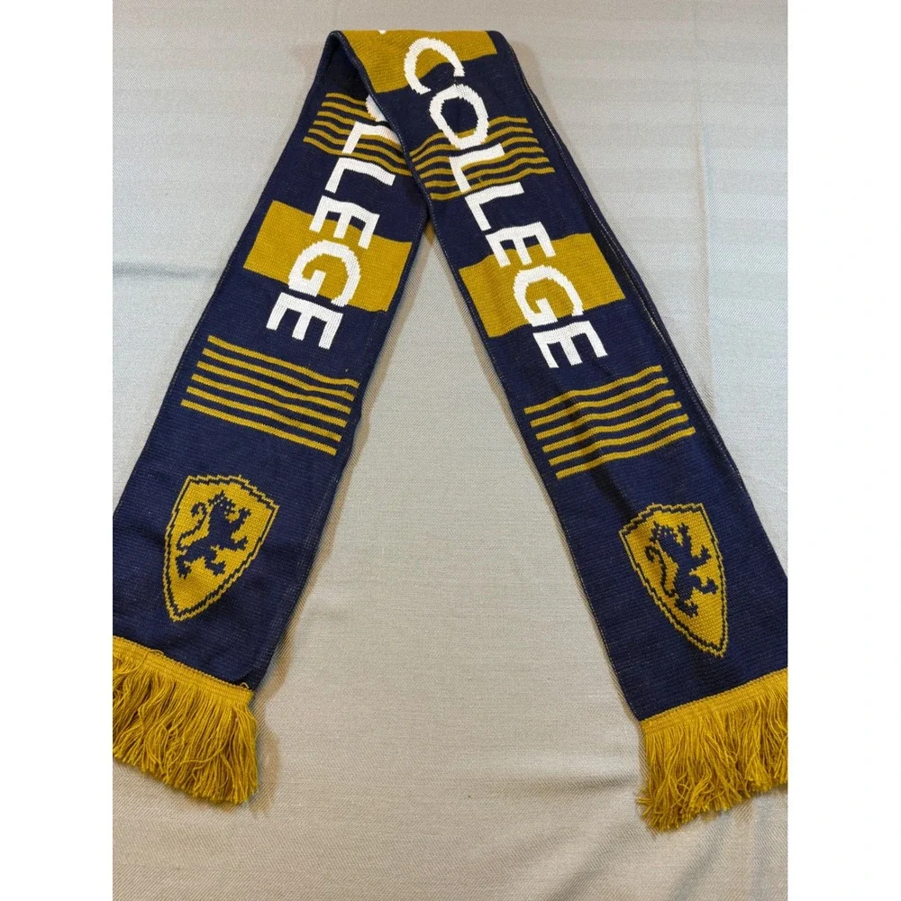 Flagler College Scarf Navy Blue Gold Knit Lion Crest Collegiate Fringe Scarf